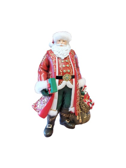 PERE NOEL RESINE/FOURRURE AVEC SAC A CADEAUX 32.3CM X 20CM X 46.7CM