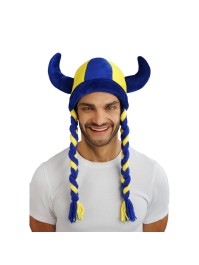 HELM STOFFE HÖRNER UND ZÖPFE FAN BLAU UND GELB 34CM X 4.5CM X 56CM
