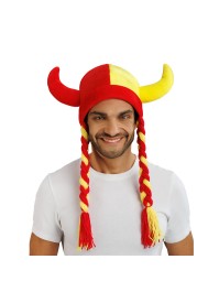 HELM STOFFE HÖRNER UND ZÖPFE FAN ROT UND GELB 34CM X 4.5CM X 56CM