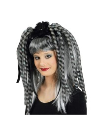 HEADBAND WITH CRAZY LIGHTING HAIR - BLACK AND SILVER 