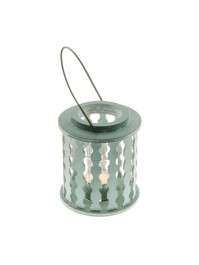 LANTERNE BOIS BLEU CIEL AV BOUGEOIR VERRE 13.5CM X 11.5CM