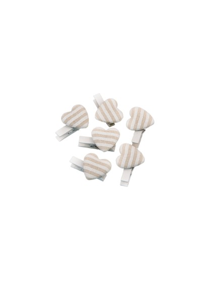 SET 6 PINCES COEUR A RAYURES LIN 3.8CM X 2.6CM