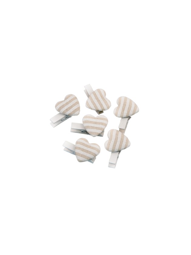 SET OF 6 CLIPS HEART SHAPE WITH STRIPES 3.8CM X 2.6CM