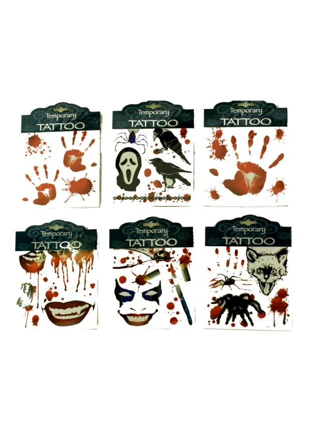 TATOUAGE HALLOWEEN, BIEN ENSANGLANTE - 6 ASS. 