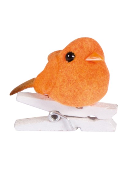 SET OF 6 ORANGE CLIP BIRDS 3CM 
