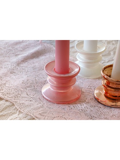 PEARLY PALE PINK GLASS CANDLE HOLDER DIA 6CM X 4CM