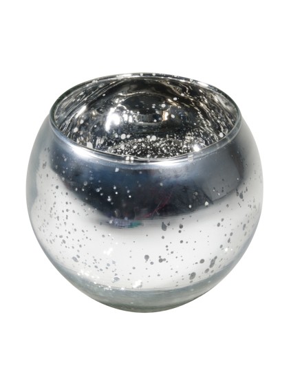 BOUGEOIR BOULE ARGENT METAL 10CM X 8CM