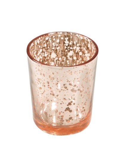 PINK GOLD GLASS METAL CANDLE HOLDER 5.5CM X 6.7CM
