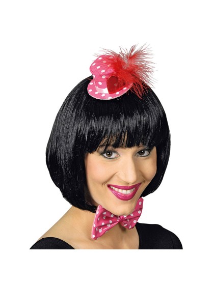 SET MINI CHAPEAU + NOEUD VINYLE POIS ROSES TU