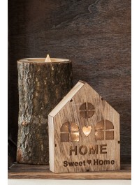 WOODEN HOUSE W/ LEDS 9CM X 3.5CM X 12CM