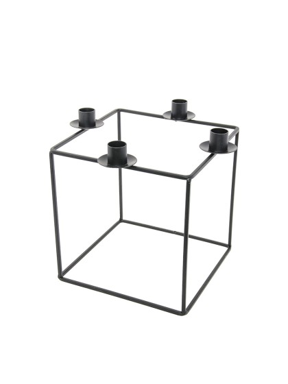KERZENHALTER QUADRATISCH METALL SCHWARZ 24CM X 24CM X 23CM