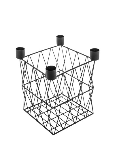 SQUARE BLACK METAL CANDLE HOLDER 19CM X 19CM X 23CM