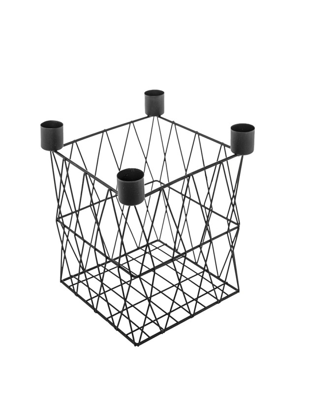 SQUARE BLACK METAL CANDLE HOLDER 19CM X 19CM X 23CM