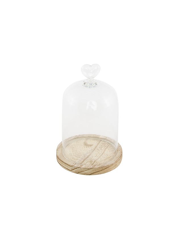 GLASS COVER ON WOODEN BASE DIA 11CM X 16CM