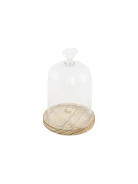 CLOCHE VERRE SUR SUPPORT BOIS DIA 11CM X 16CM