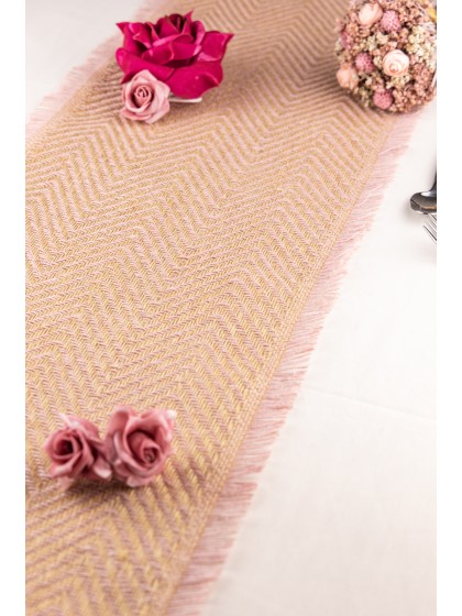JUTE TABLE RUNNER NATURAL/PINK HERRINGBONE 29CM X 3M