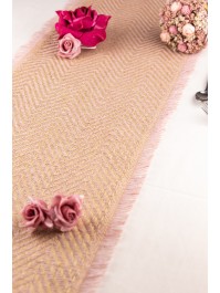 CHEMIN DE TABLE JUTE CHEVRONS NATUREL/ROSE FRANGE 29CM X 3M