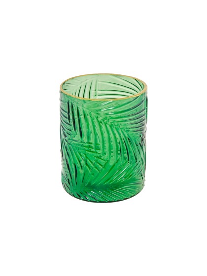 GREEN LEAF GLASS CANDLEHOLDER DIA 10CM X 12.5CM
