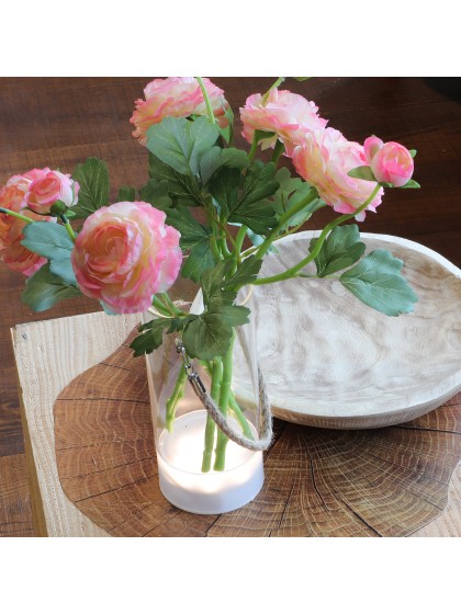 VASE GLAS STÄNDER LEUCHTEND 7 LEDs MIT/ HENKEL JUTE DIA 9.5CM X 20CM