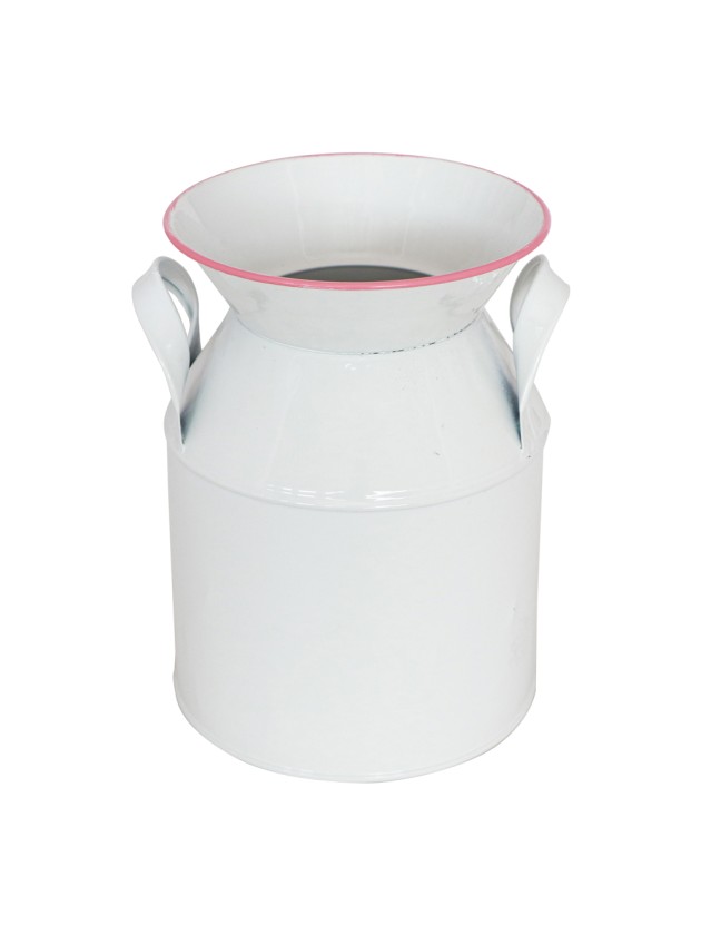 PINK/WHITE METAL MILK POT  DIA 12CM X 17.5CM HT