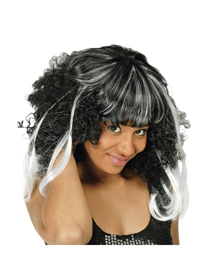 PERRUQUE DONNA AFRO NOIR AVEC MECHES BLANCHES 