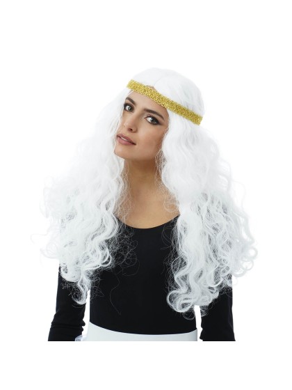 PERRUQUE D’ANGE BLANC AVEC BANDEAU DORE 