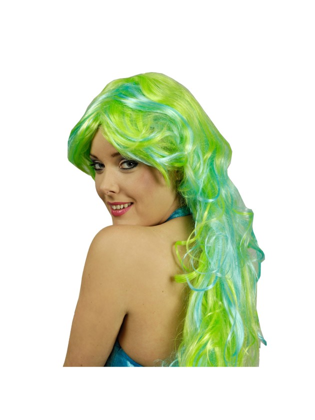 WIG HEAD OF CURLS TURQUOISE GREEN 