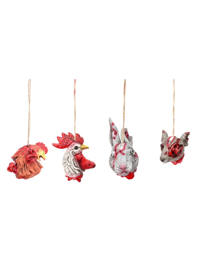 TETE ANIMAL A SUSP LAPIN/COQ/POULE/SOURIS- 4 ASS ENV 12CM X 10CM