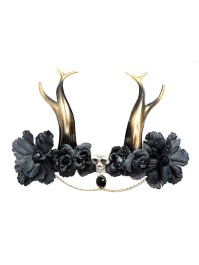BLACK HEADBAND WITH HORNS AND SKULL 