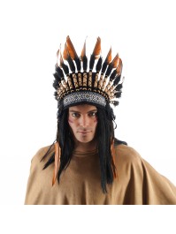 KOPFSCHMUCK INDIANER POILS SCHWARZ FEDERN MARRONS 