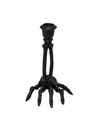 KERZENLEUCHTER KUNSTHARZ HAND SKELETT SCHWARZ 12CM X 11.5CM X 16CM
