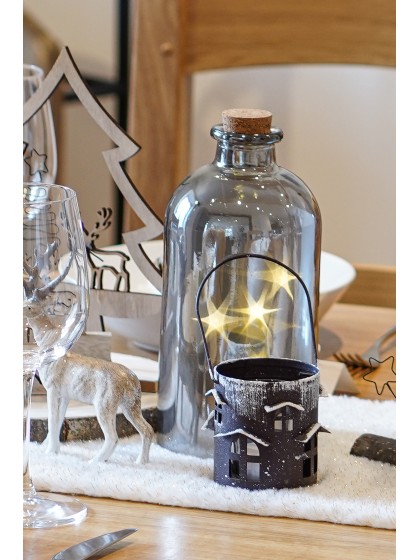BOUTEILLE TOURBILLON FEERIQUE 5 ETOILES LEDS GRIS NACRE 11CM X 24CM
