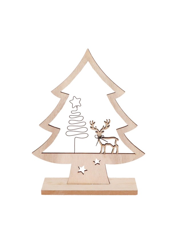 WOODEN TREE TABLE CENTER ON BASE BLACK METAL WIRE TREE 19CM X 24CM
