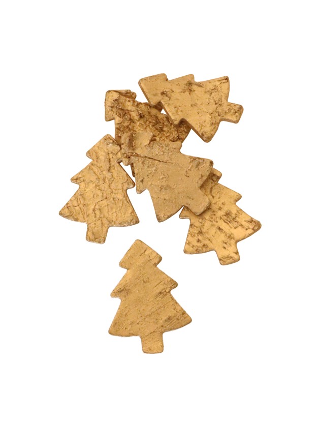 SACHET 24 SAPINS ECORCE BOIS OR 5.4CM X 5.4CM X 0.1CM