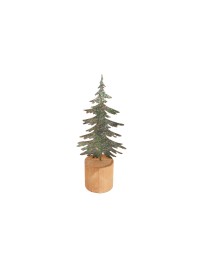 TISCHDEKORATION TANNE GRUN GOLD AUF HOLZSOCKEL 10.5CM X 6CM X 24CM