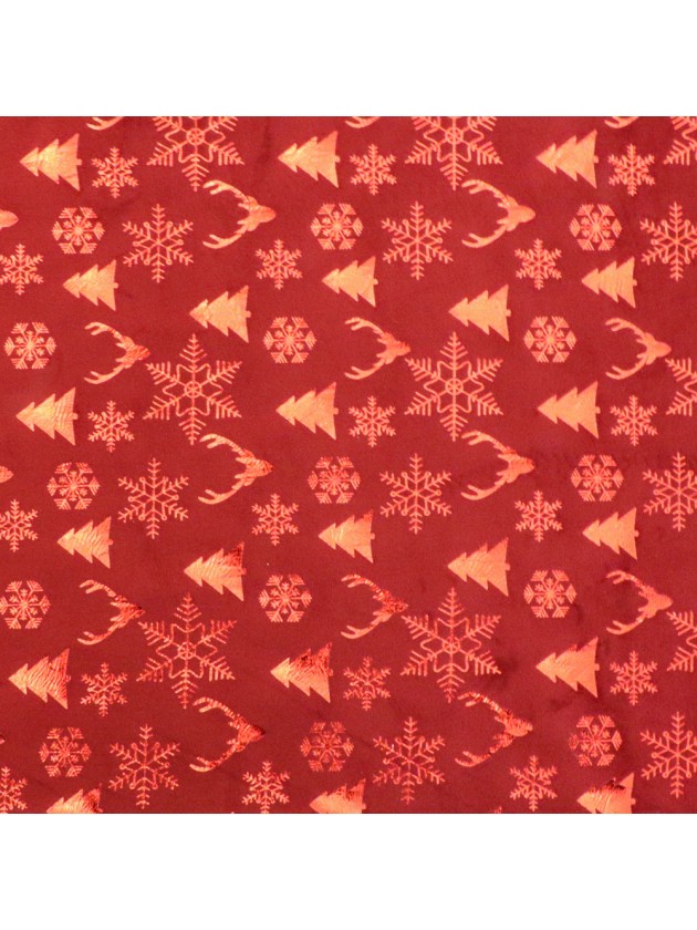 RED/METAL RED XMAS ICONS VELVET TABLE RUNNER 28CM X 3M