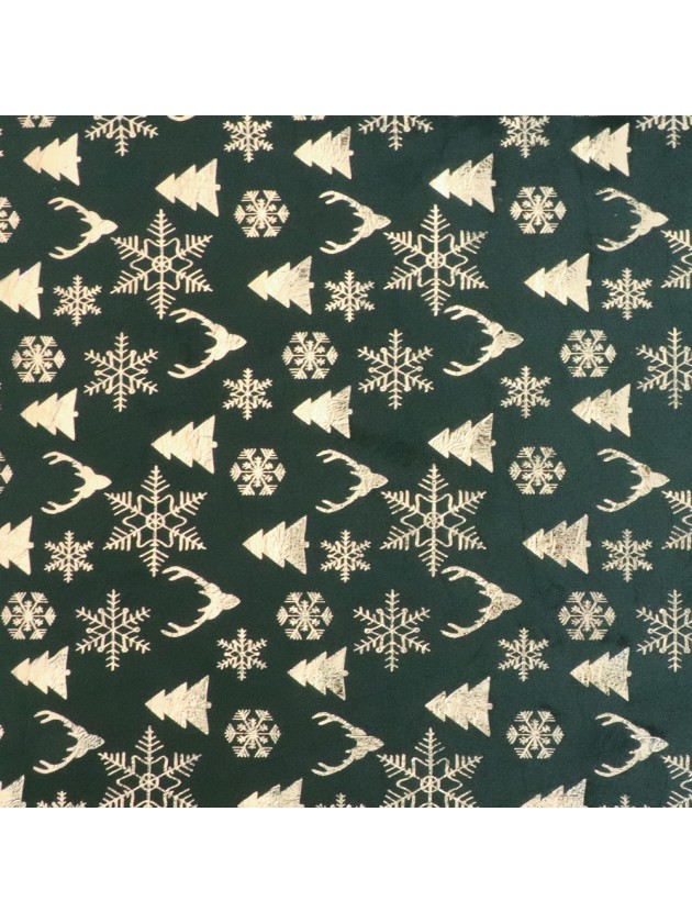 CHEMIN DE TABLE VELOURS XMAS ICONS VERT FONCE / OR METAL 28CM X 3M
