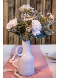 BOUQUET DE 5 ROSES AV FEUILLAGES BLANC 40.5CM