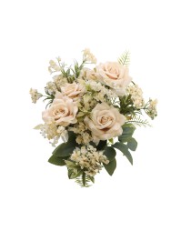 BLUMENSTRAUSS AUS 5 ROSA MIT LAUB IVOIRE/SAUMON 40.5CM