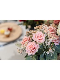 BOUQUET DE 5 ROSES AV FEUILLAGES VIEUX ROSE 40.5CM