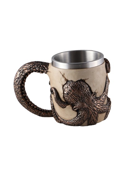 MUG RESINE TETE DE MORT OCTOPUS 16.3 X 11.4 X 10.8CM