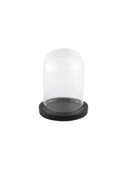 CLOCHE VERRE SUR SUPPORT BOIS NOIR DIA 10CM X 13.7CM