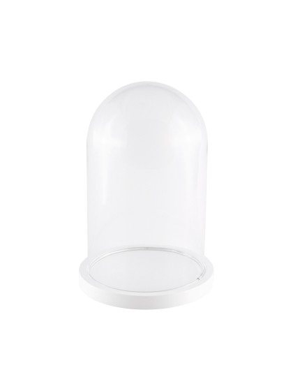 GLOCKE GLAS AUF WEISSEN HOLZSTÄNDER DIA 14CM X 21CM