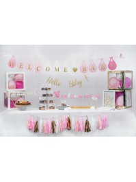 GIRLANDE BABYPARTY PERSONALISIERBAR ROSE/BLANC 240CM X 22CM