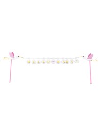 CAKE TOPPER ROSE/BLANC HELLO BABY 27CM X 16CM