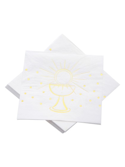 PAQUET DE 20 SERVIETTES 3 PLIS COMMUNION OR METAL 33CM X 33CM
