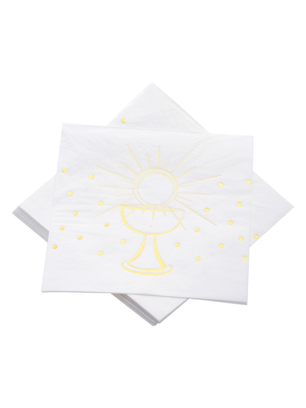 PAQUET DE 20 SERVIETTES 3 PLIS COMMUNION OR METAL 33CM X 33CM