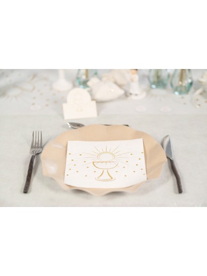 PAQUET DE 20 SERVIETTES 3 PLIS COMMUNION OR METAL 33CM X 33CM