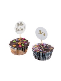 SET 6 CUP CAKES STICKS HELLO BABY - 2 ASS 4CM X 8.5CM