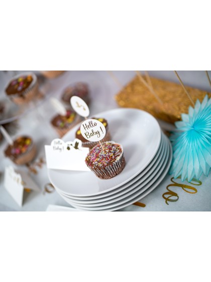 SET 6 PICKS CUP CAKE HELLO BABY -2 SORT. 4CM X 8.5CM